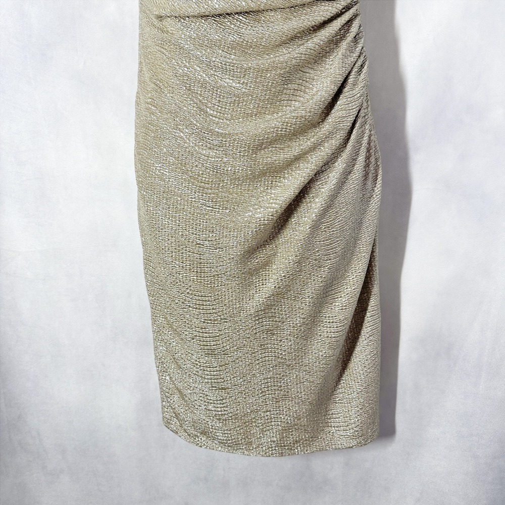 David Meister Gold Metallic One Shoulder Dress Beaded Flower Women's Size 2 - Picture 5 of 14
